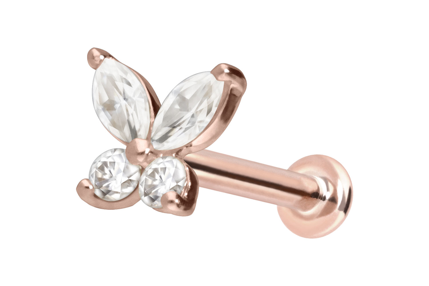 14 Karat Gold Labret Piercing mit Push Fit MOISSANIT-SCHMETTERLING